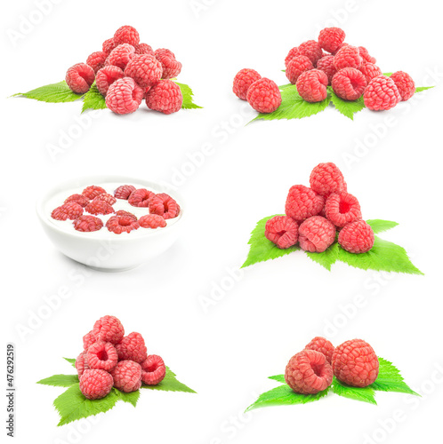 Set of rasp berry over a white background