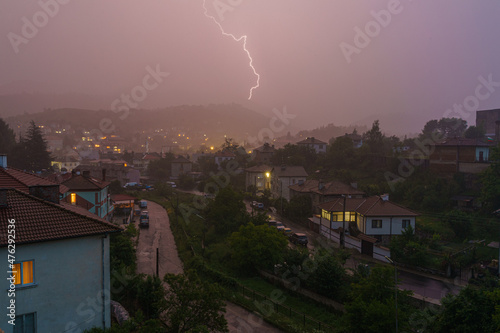 Strorm and Lightning in town Ardino of Bulgaria