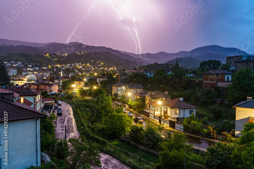 Strorm and Lightning in town Ardino of Bulgaria