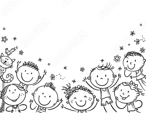 Background cartoon kids with a copy space, outline