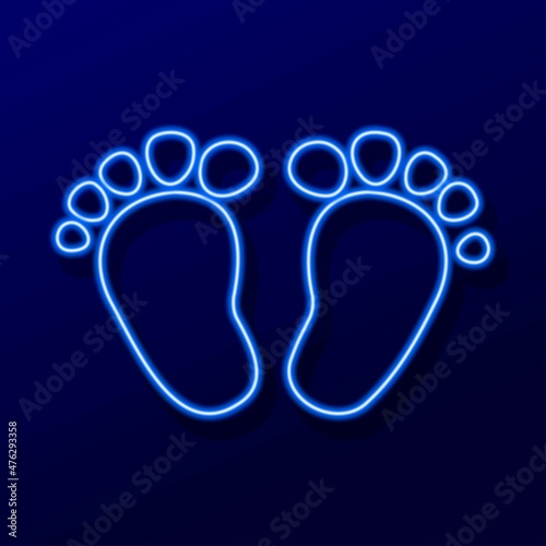 Human footprint neon sign, modern glowing banner design, colorful modern design trend. Vector illustration.