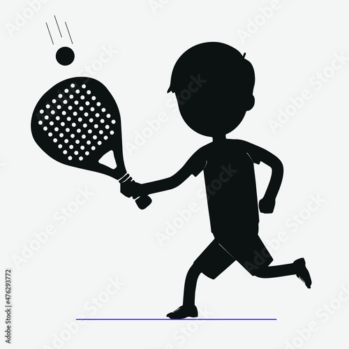 kid Tennis padel Player Icon Illustration. Paddle Sport Vector Graphic Symbol Clip Art. Sketch Black Sign kids is padel tennis player Ready to the ball good looking for posts and poster video