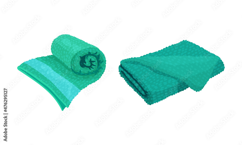 Bath towels set. Blue soft folded cloth for wiping vector illustration Bath towels set. Blue soft folded cloth for wiping vector illustration