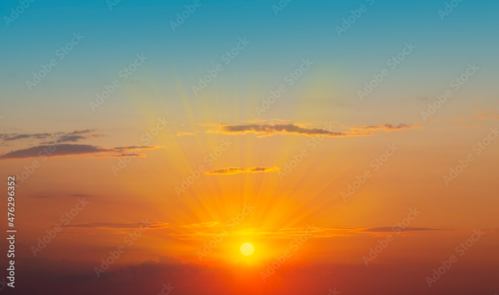 Gorgeous panorama scenic of the sunrise on the orange sky