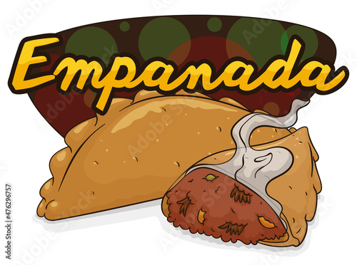 Delicious and Steamy Empanada with one of them Bitten, Vector Illustration