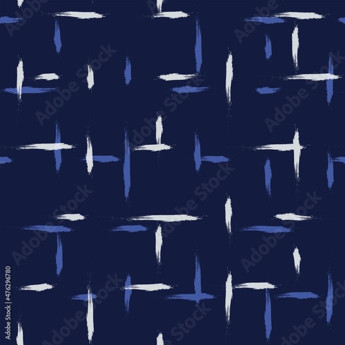 Blue stripe seamless pattern. watercolor line tartan texture. Japanese motif vector plaid checkered fabric, hand drawn brush strokes background