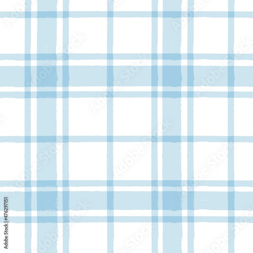 Blue watercolor plaid pattern. stripes, Gingham seamless tartan texture, spring picnic table cloth, plaid. vector checkered summer paint brush strokes.