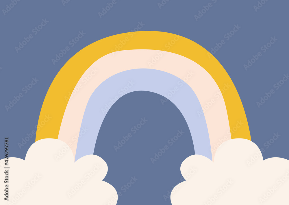 Vector horizontal postcard with rainbow and clouds