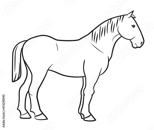 Draft horse simple outline stock illustration.