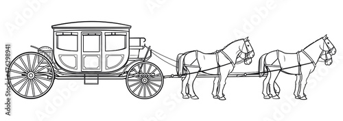 Carriage with four horses stock illustration.