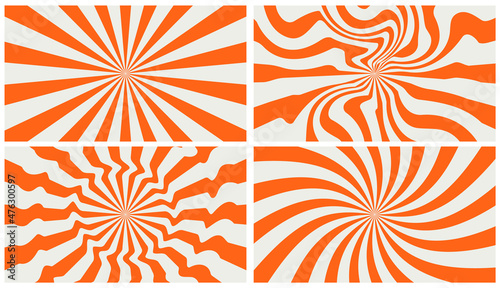 set of rainbow line backgrounds in 1970s hippie style. patterns retro vintage 70s groove. psychedelic poster background collection. vector design illustration.
