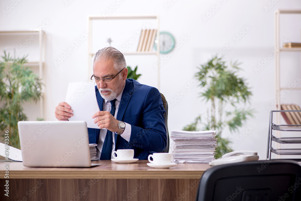 Old male employee working in the office Old male employee working in the office