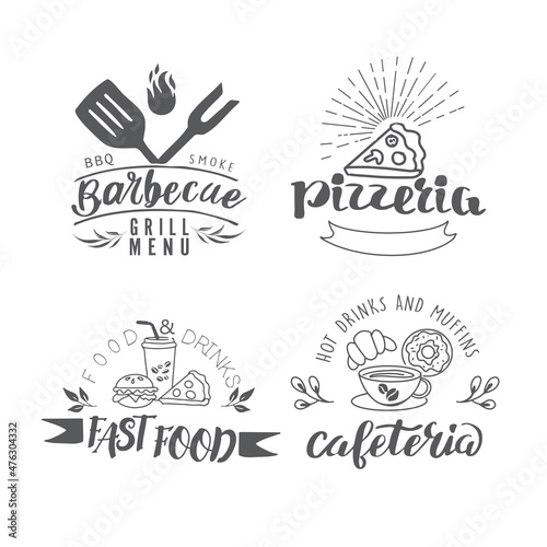 The logo of fast food, cafe, barbecue, pizzeria, grill bar. Emblem for the menu, booklet.