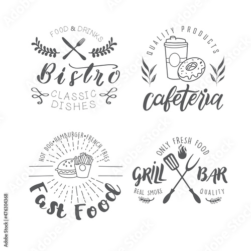The logo of fast food, cafe, barbecue, grill bar. Emblem for the menu, booklet.