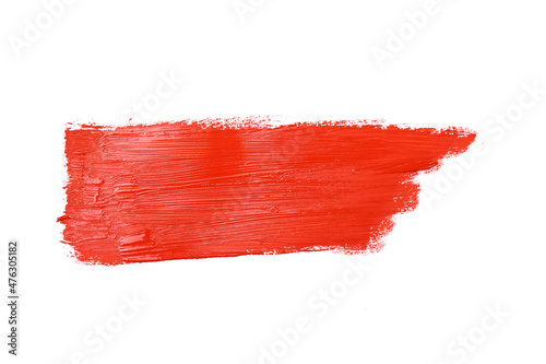 brush stroke with red paint or lipstick isolated on white