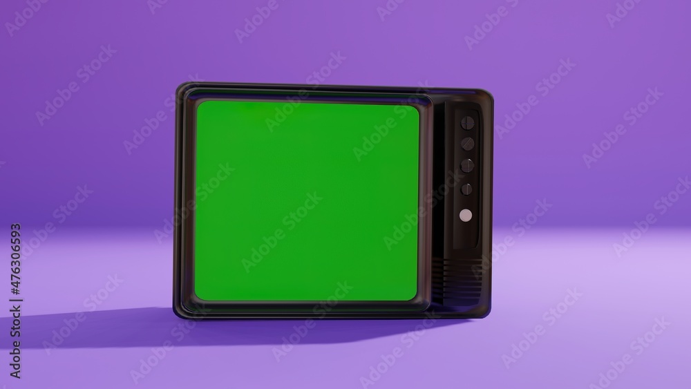 old retro television with a green screen instead of a screen on a blue