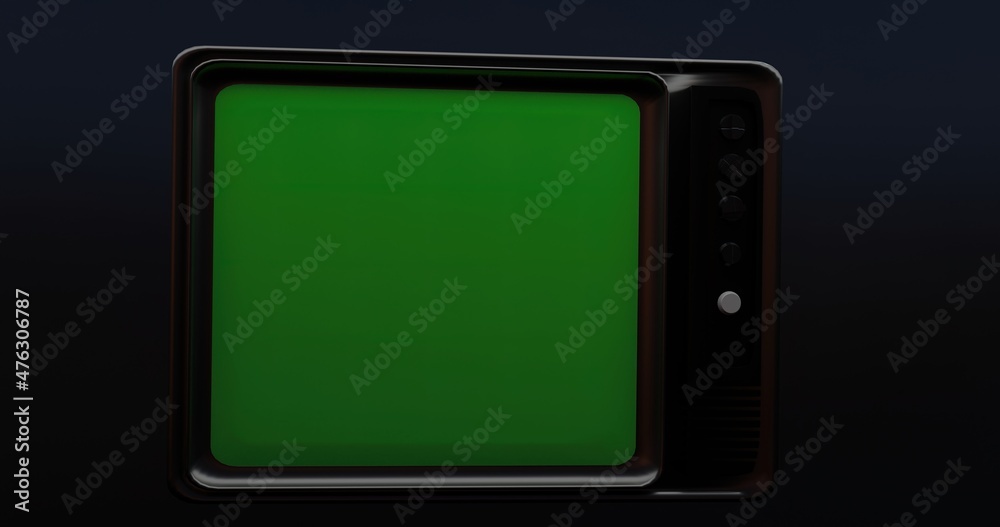 old retro television with a green screen instead of a screen on a blue