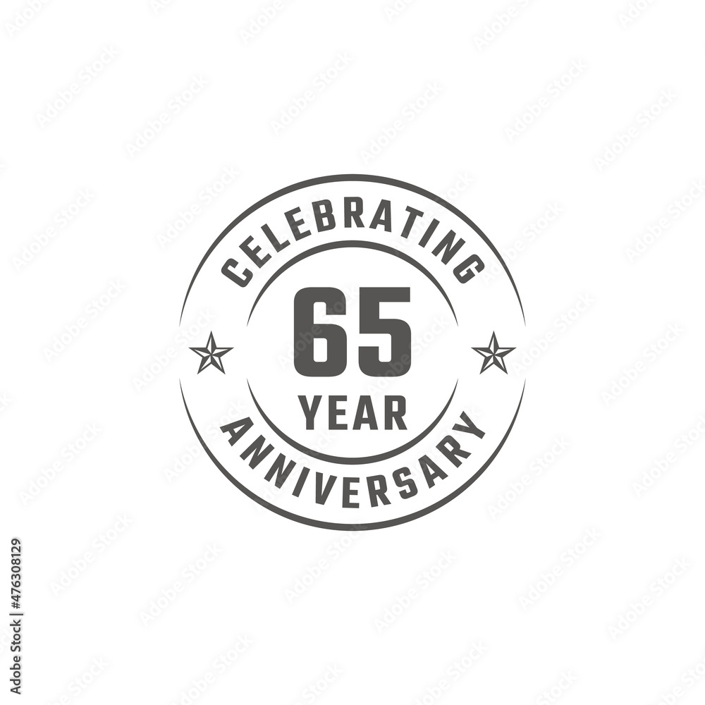 65 Year Anniversary Celebration Emblem Badge with Gray Color for Celebration Event, Wedding, Greeting card, and Invitation Isolated on White Background