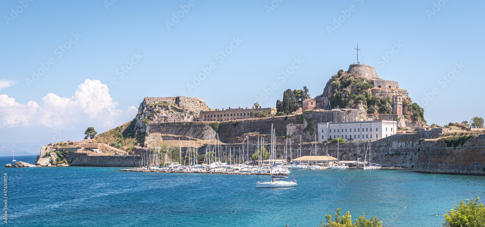 Naklejka premium Old Venetian Fortress in Corfu, Greece in Kerkyra, Corfu town in the Island of Corfu Ionian Islands Greece, Europe