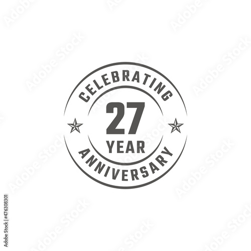 27 Year Anniversary Celebration Emblem Badge with Gray Color for Celebration Event  Wedding  Greeting card  and Invitation Isolated on White Background