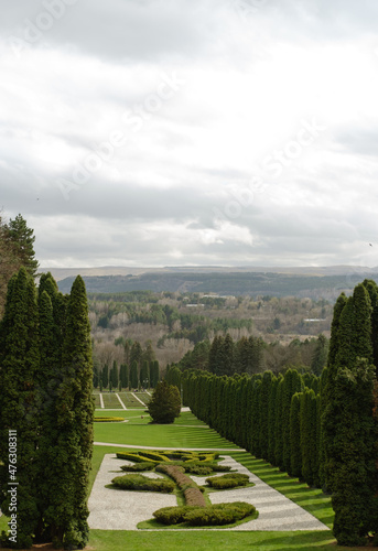 Kislovodsk National Park in spring against a cloudy sky