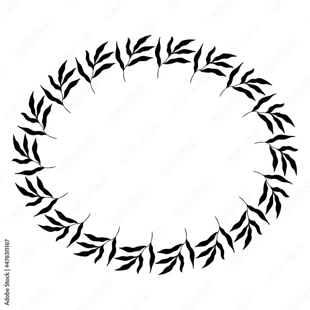 oval shaped black frame made of plants on white isolated background oval shaped black frame made of plants on white isolated background