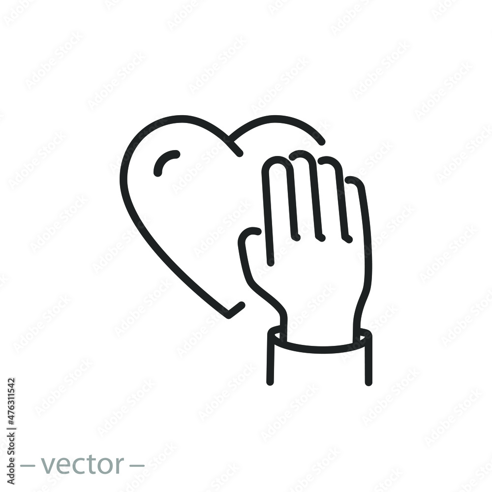 passion honesty icon, promise truth, hand with heart, solidarity concept, thin line symbol - editable stroke vector illustration passion honesty icon, promise truth, hand with heart, solidarity concept, thin line symbol - editable stroke vector illustration
