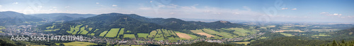 panorama of a mountain valley from a lookout tower