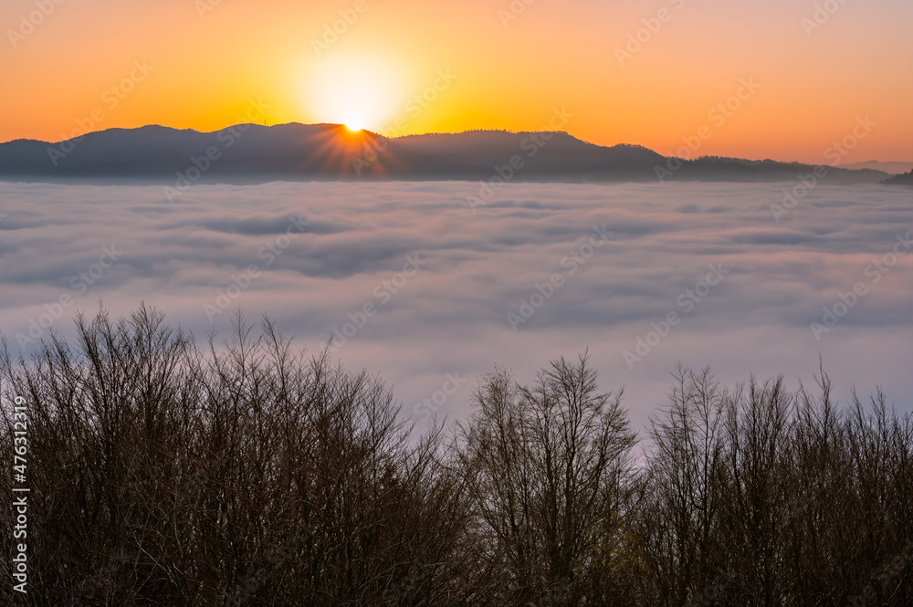 Misty autumn mountains landscape in the morning, Poland, Beskidy mountains, Prehyba peak seen from Koziarz. Misty autumn mountains landscape in the morning, Poland, Beskidy mountains, Prehyba peak seen from Koziarz.