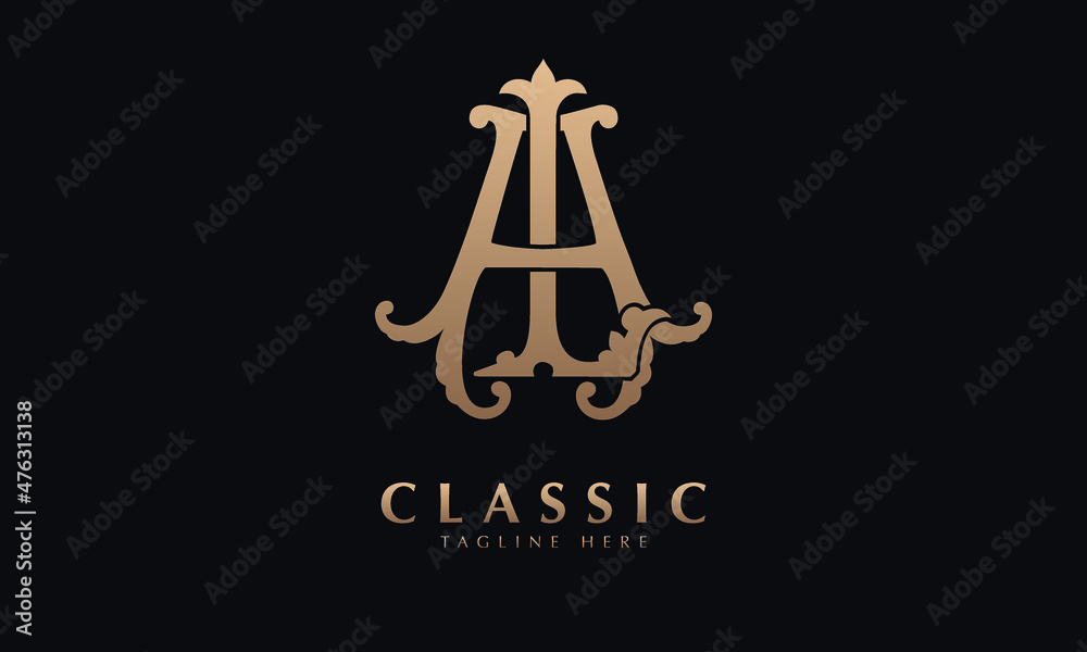 Alphabet LA or AL illustration monogram vector logo template in silver color and black background