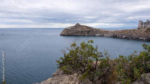 Crimean Black Sea coast, landscape sea, mountains and sky, the concept of travel and tourism on the Crimean peninsula