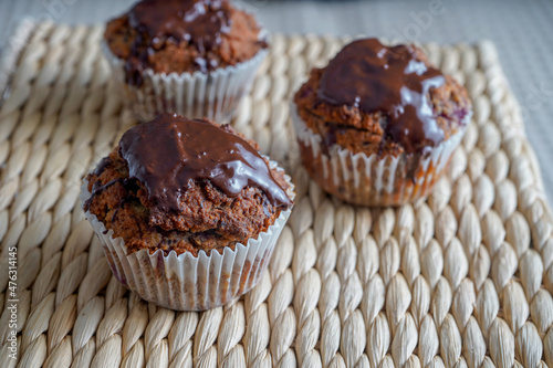 Keto diet muffins with almond flour, coconut flour and sour cherries