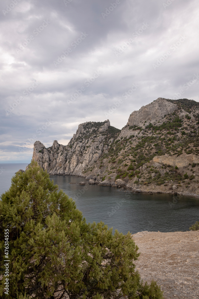 Crimean Black Sea coast, landscape sea, mountains and sky, the concept of travel and tourism on the Crimean peninsula