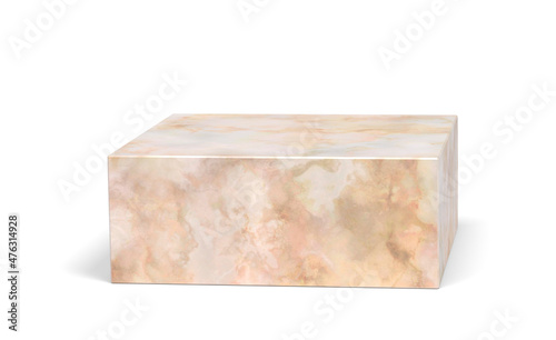 Marble cube podium on a white background with clipping path. 3D image