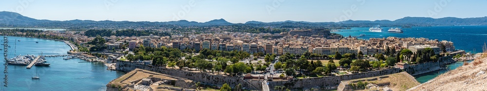 Panorama of Kerkira or Corfu Town in the Island of Corfu Ionian Islands Greece, Europe