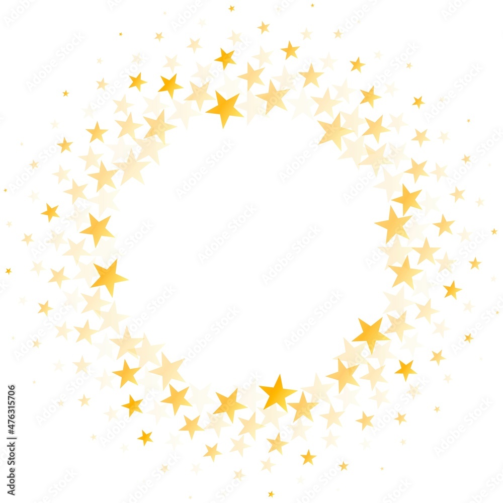 Gold stars round frame background. Christmas golden round frame, circle wreath, greeting card round pattern. Holidays backdrop. Vector illustration Gold stars round frame background. Christmas golden round frame, circle wreath, greeting card round pattern. Holidays backdrop. Vector illustration