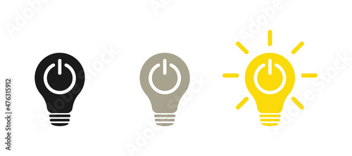 Lamp icons set. Idea lamp icon collection. Turn on, turn off. Flat style.