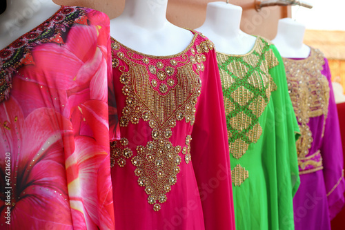 Photography Traditional arabic dresses at a bazaar in Dubai