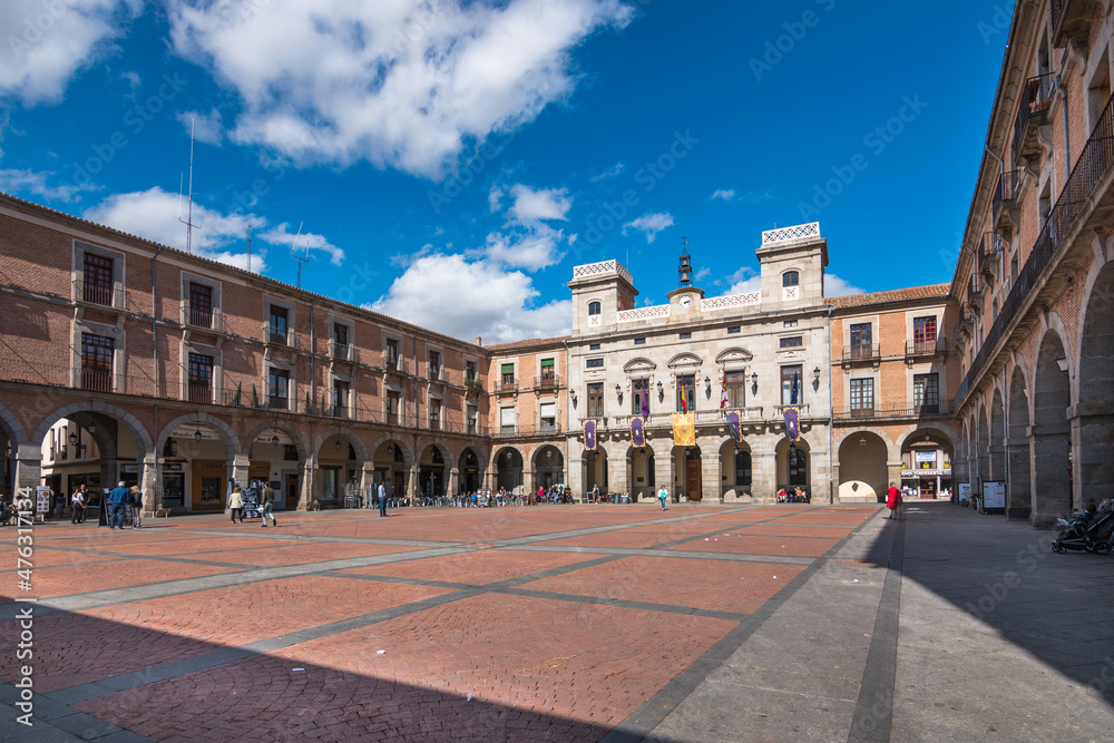 Avila, Spain, October 2019 - view of a beautiful square at Avila 