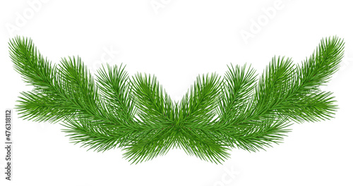 Pine branch wreath , garland, close-up, isolated. Green christmas decoration.