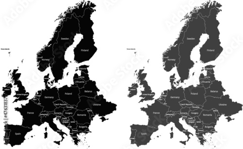 Europe map vector. Grayscale design