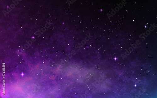Night sky. Realistic starry cosmos texture. Magic glowing galaxy with bright stars. Shining space background with constellations. Infinite universe. Vector illustration
