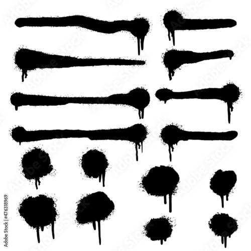 Set of graffiti Spray painted lines and grunge dots isolated on white background. vector illustration.