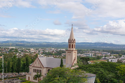 New Hamburg, Rio Grande do sul, Brazil- December 16, 2021 : view of the OUR LADY OF MERCY CHURCH from totel swan tower photo
