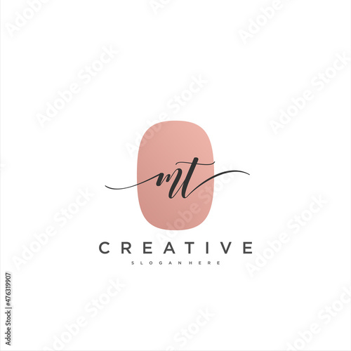 MT Initial handwriting minimalist geometric logo template vector art, Logo for business beauty, fashion, and other