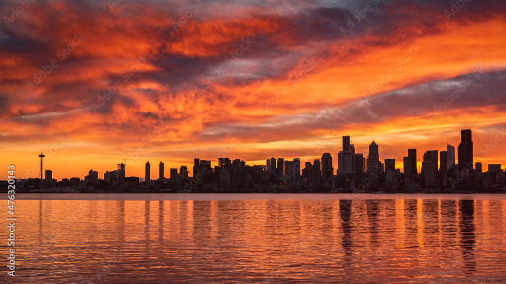 Seattle downtown with glorious sunrise