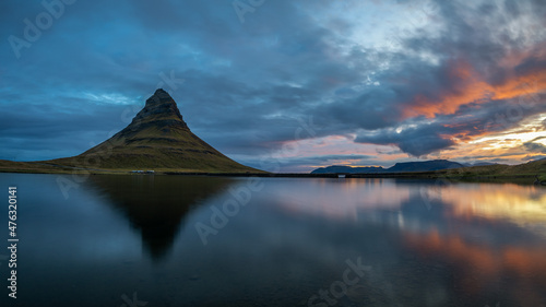kirkjufell blue hour colors and peaceful reflection, Iceland