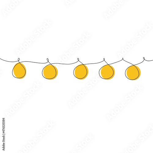 One line garland. Christmas holiday vector illustration isolated on white background. 