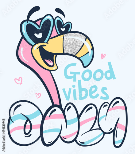 Cute flamingo smiling with sunglasses