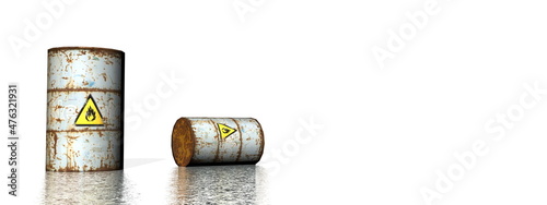 Two barrels with inflammable logo - 3D render photo